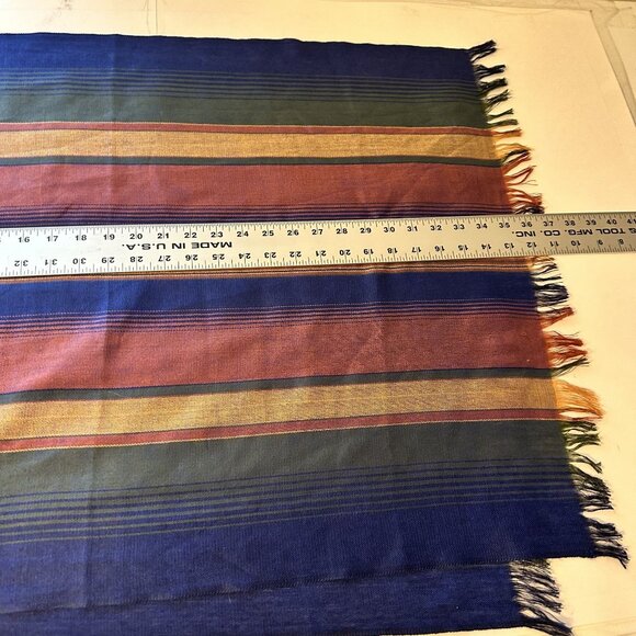 Multicolor Striped Scarf With Fringe Cotton Lightweight Earth Tones Navy Blue - Picture 4 of 4